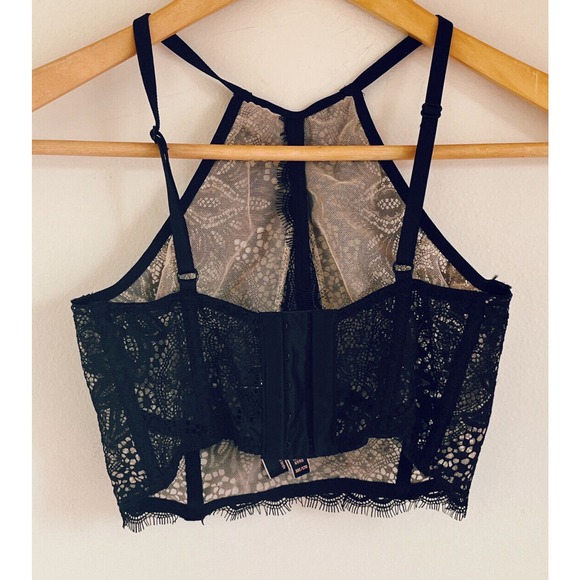 Victorias Secret Very Sexy Unlined Black Plunge Lace Halter Long Line Bra 32C - Picture 5 of 10